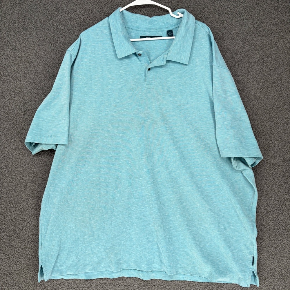 Perry Ellis Mens 4X Polo Shirt Short Sleeve Light Blue Heathered Knit Casual
